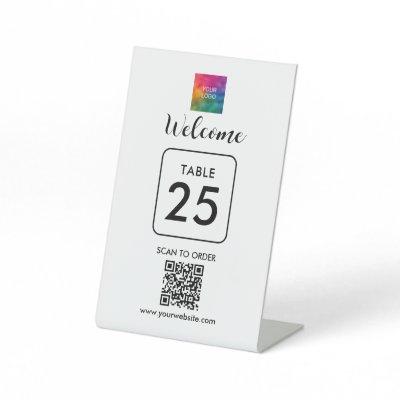 Custom Business Logo QR Code Here Table Number Pedestal Sign