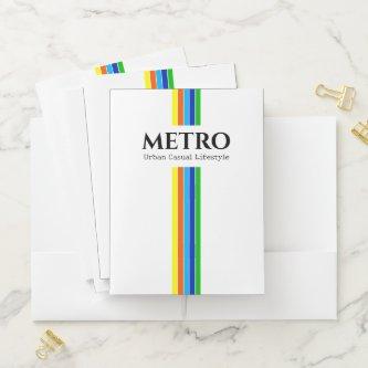 Custom Business Logo Retro Modern Vertical Stripes Pocket Folder