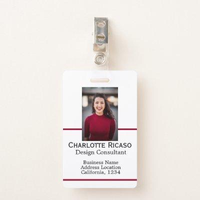 Custom Business Personalized Red White Black Badge