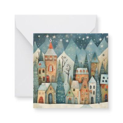 Custom Christmas Village Note Card