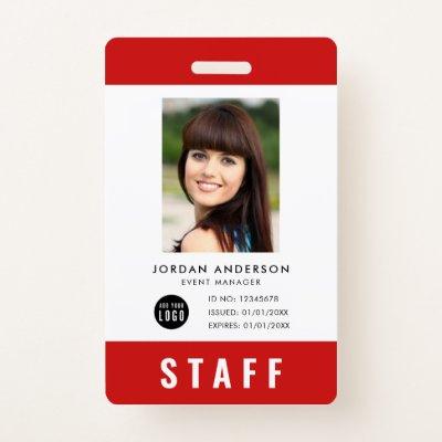 Custom Color Add Logo Photo STAFF Pass Badge