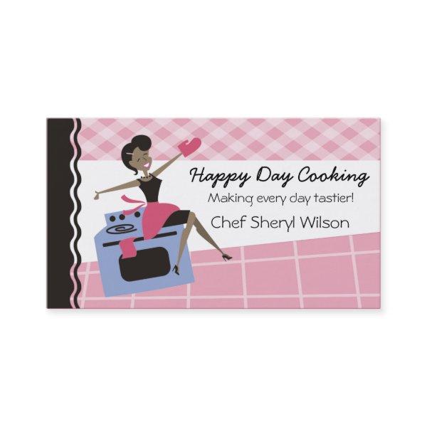 Custom color African American woman oven cooking