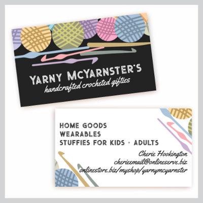 Custom color balls of yarn crochet hooks biz cards