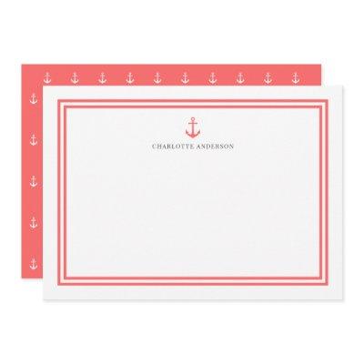 Custom Color Modern Classic Anchor Personalized Note Card