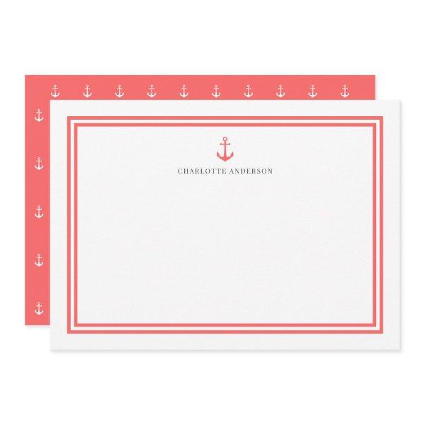 Custom Color Modern Classic Anchor Personalized Note Card