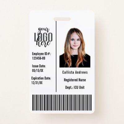 Custom Company Employee Photo Name Barcode Logo ID Badge