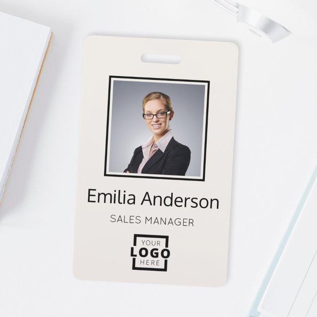 Custom Company Logo Bar Code Employee Photo Beige Badge