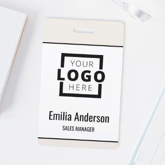 Custom Company Logo Bar Code Employee Photo Beige  Badge