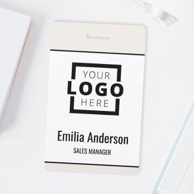 Custom Company Logo Bar Code Employee Photo Beige  Badge