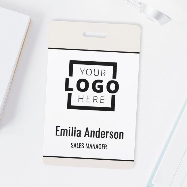 Custom Company Logo Bar Code Employee Photo Beige Badge