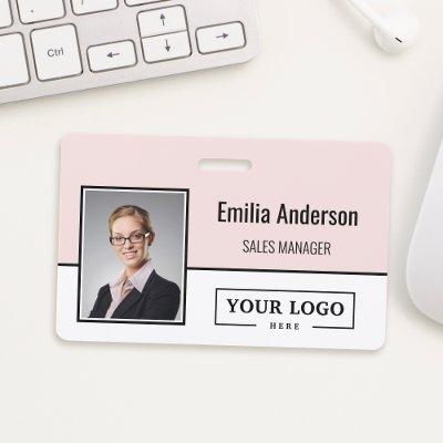 Custom Company Logo Bar Code Employee Photo Blush Badge