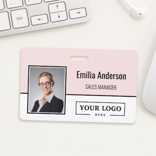 Custom Company Logo Bar Code Employee Photo Blush Badge