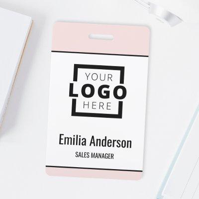 Custom Company Logo Bar Code Employee Photo Blush Badge