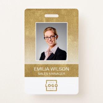 Custom Company Logo Bar Code Employee Photo Gold Badge