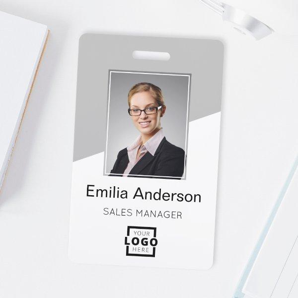 Custom Company Logo Bar Code Employee Photo Grey Badge