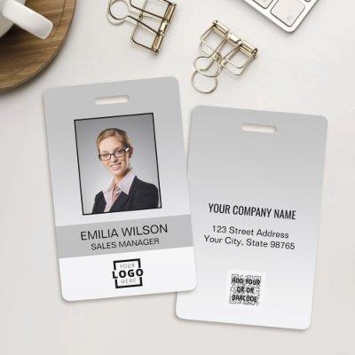 Custom Company Logo Bar Code Employee Photo Grey Badge