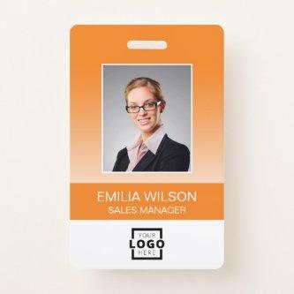 Custom Company Logo Bar Code Employee Photo Orange Badge
