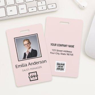 Custom Company Logo Bar Code Employee Photo Pink Badge