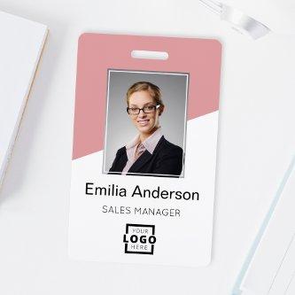 Custom Company Logo Bar Code Employee Photo Pink Badge