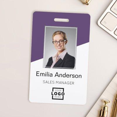 Custom Company Logo Bar Code Employee Photo Purple Badge