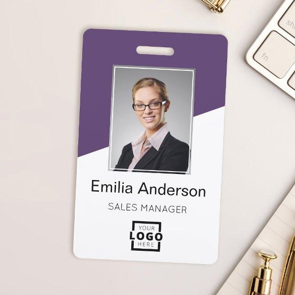Custom Company Logo Bar Code Employee Photo Purple Badge