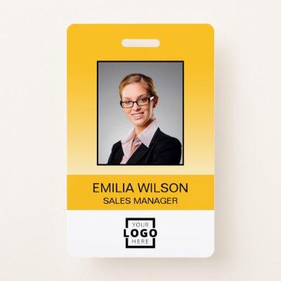 Custom Company Logo Bar Code Employee Photo Yellow Badge