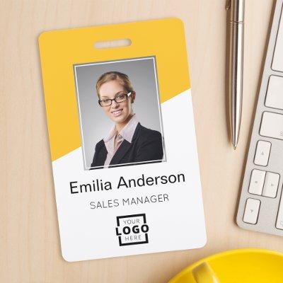 Custom Company Logo Bar Code Employee Photo Yellow Badge
