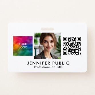 Custom Company Logo QR Code Employee Photo Here Badge