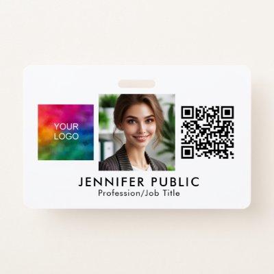 Custom Company Logo QR Code Employee Photo Here Badge