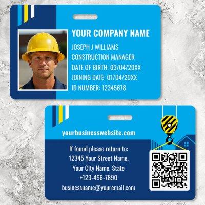 Custom Construction ID Work QR Code Navy Blue Badge
