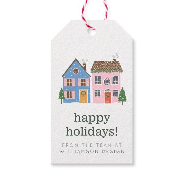 Custom Cute Christmas Houses Happy Holidays Gift Tags