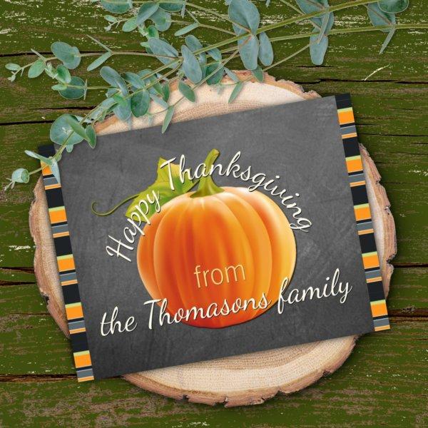 Custom Cute Pumpkin Orange Green Stripes Pattern Card