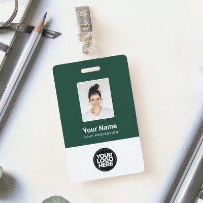 Custom Dark Green Employee Photo, Bar Code, Logo Badge