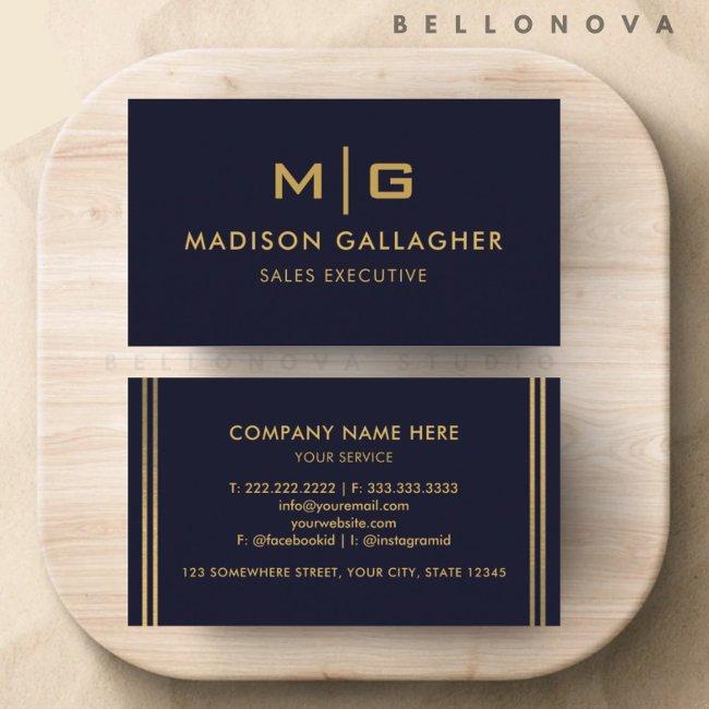 Custom Dark Navy Blue Black And Gold Professional