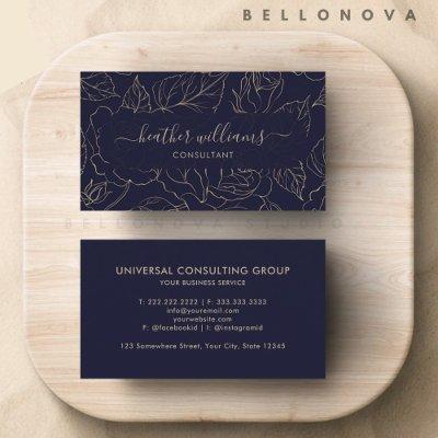 Custom Dark Navy Blue Gold Flower Professional