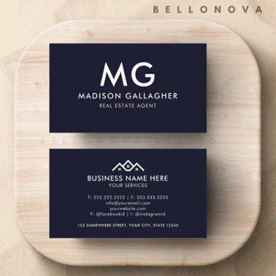 Custom Dark Navy Blue White Real Estate Agent