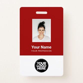 Custom Dark Red Employee Photo, Bar Code, Logo Badge