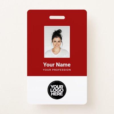 Custom Dark Red Employee Photo, Bar Code, Logo Badge