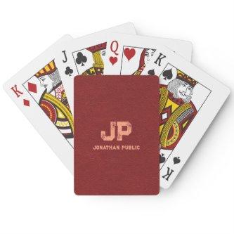 Custom Distressed Text Name Monogram Leather Look Poker Cards