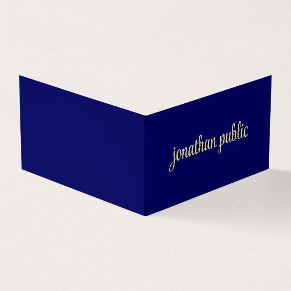 Custom Elegant Faux Gold Script Text Navy Folded