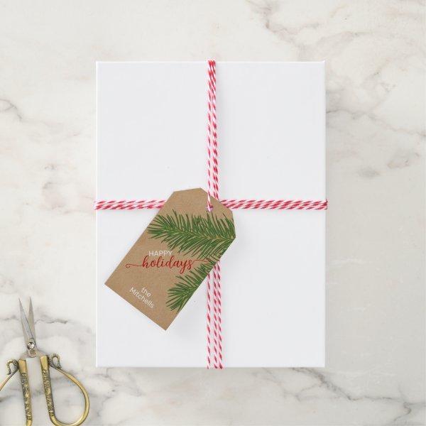 Custom Elegant Green Red White Faux Kraft Holiday Gift Tags