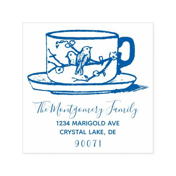 Custom Elegant Logo Teacup Family Return Address Self-inking Stamp