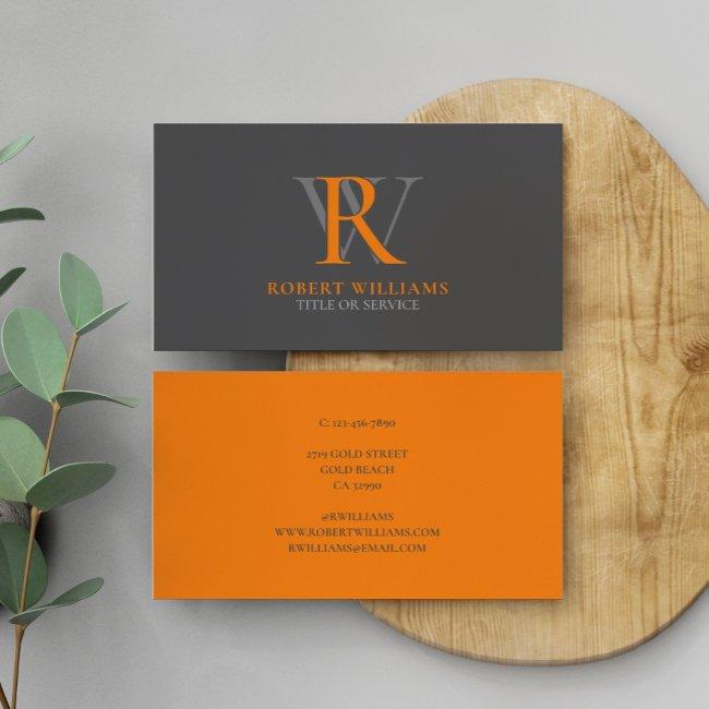 Custom Elegant Professional Orange Grey Monogram