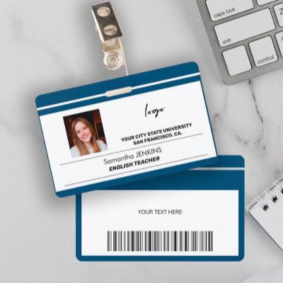 Custom employee name photo logo text bare code badge