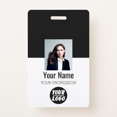 Custom Employee Photo, Bar Code, Logo, black Name  Badge