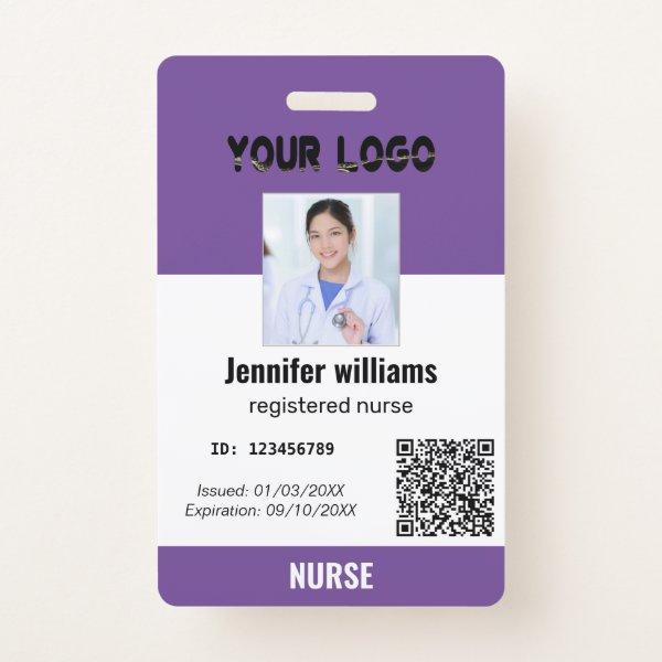 Custom Employee Photo, Bar Code, Logo, modern Name Badge
