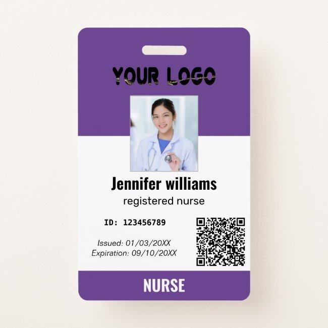 Custom Employee Photo, Bar Code, Logo, modern Name Badge