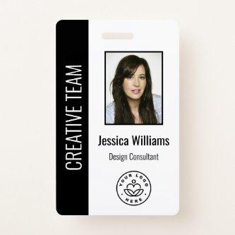 Custom Employee Photo, Bar Code, Logo, Name Black Badge