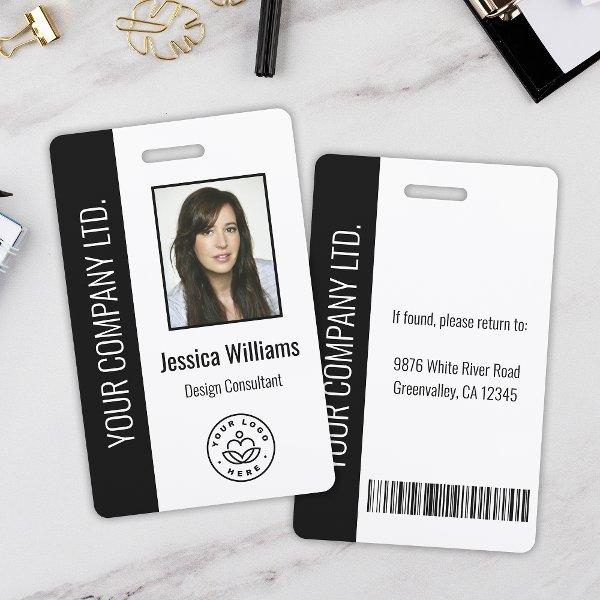 Custom Employee Photo, Bar Code, Logo, Name Black Badge