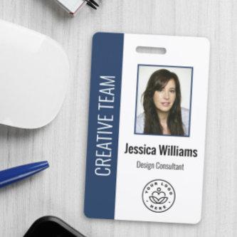 Custom Employee Photo, Bar Code, Logo, Name Blue Badge